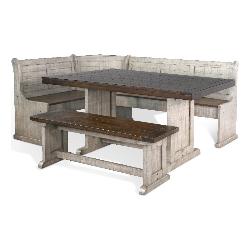 Kingfisher Lane Solid Mahogany Wood Breakfast Nook Set in Gray