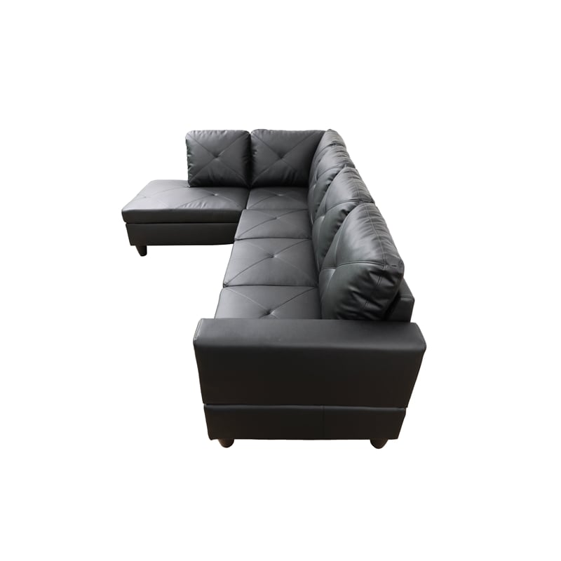 Kingfisher Lane L Shaped Black Couch with Ottoman(Pillows Included) Microfiber