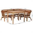 Kingfisher Lane 3-Piece Wood & Rattan Dining Nook Set in Brown