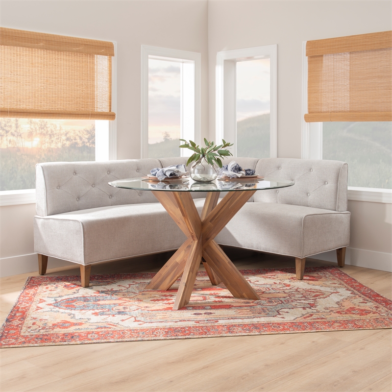 Kingfisher Lane Wood Upholstered Corner Nook Bench in Light Grey