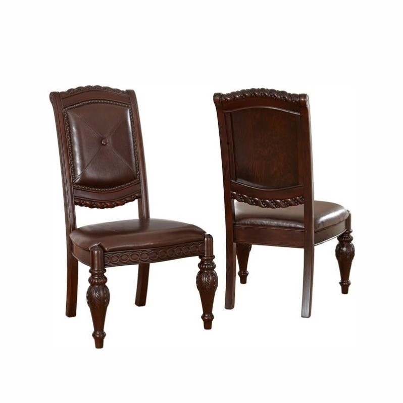 Kingfisher Lane Contemporary Leather Dining Chair in Cherry Finish
