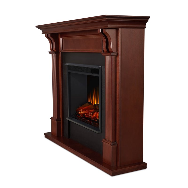 Kingfisher Lane Contemporary Electric Fireplace in Mahogany Finish