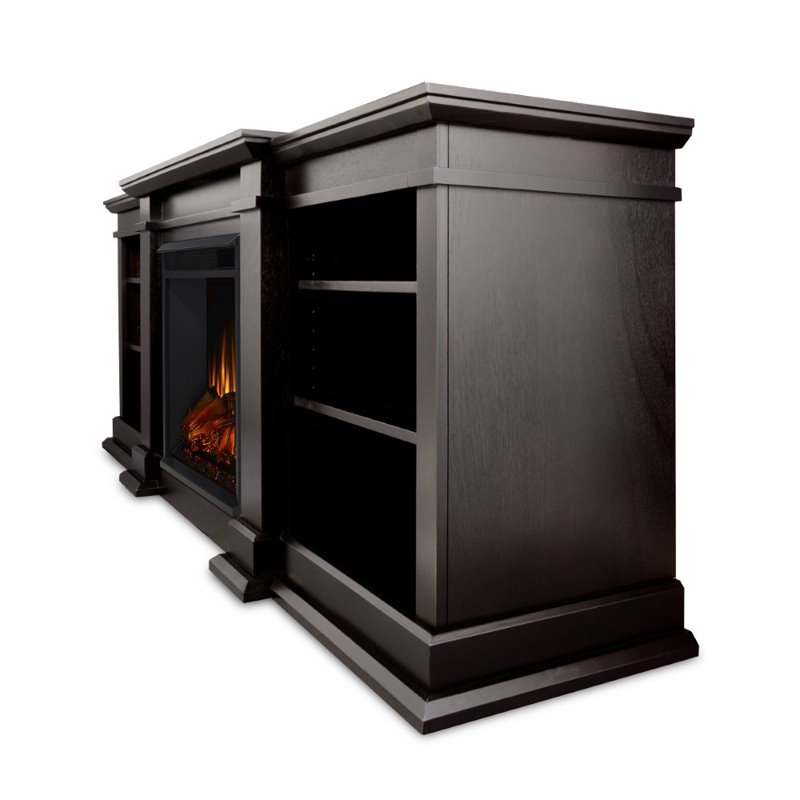 Kingfisher Lane Modern TV Stand Electric Fireplace in Dark Walnut