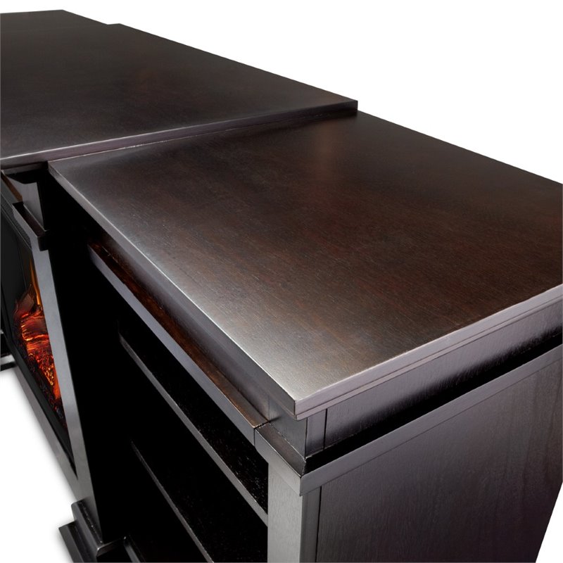 Kingfisher Lane Modern TV Stand Electric Fireplace in Dark Walnut