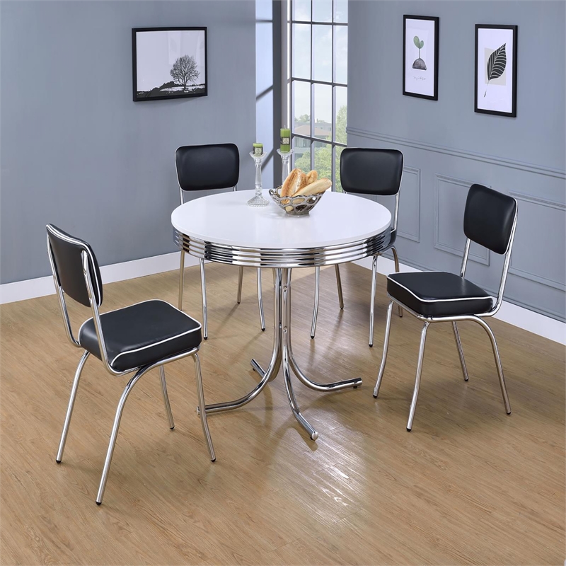 Kingfisher Lane Metal Legs Round Dining Table Glossy White and Chrome