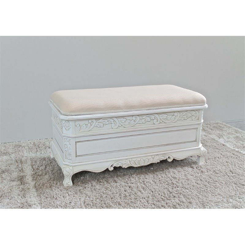 Kingfisher Lane Contemporary Storage Trunk Bench in Antique White