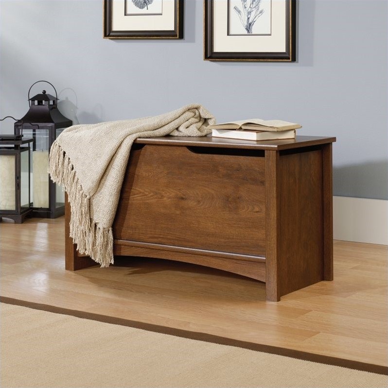 Kingfisher Lane Modern Engineered Wood Storage Chest in Oiled Oak