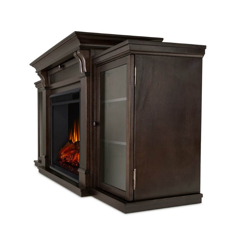 Kingfisher Lane TV Stand with Electric Fireplace in Dark Walnut