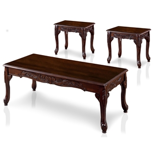 Kingfisher Lane Solid Wood 3-Piece Coffee Table Set in Dark Cherry