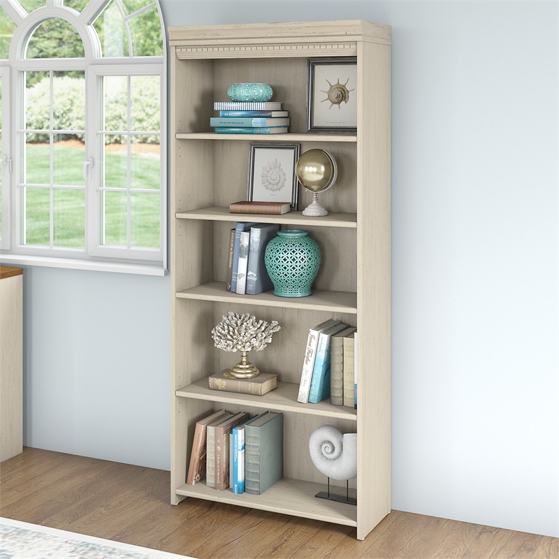 Kingfisher Lane 5 Shelf Bookcase in Antique White - Engineered Wood
