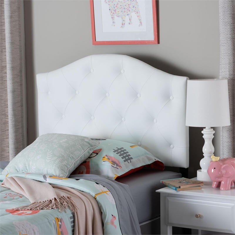 Kingfisher Lane Faux Leather Upholstered Twin Headboard in White