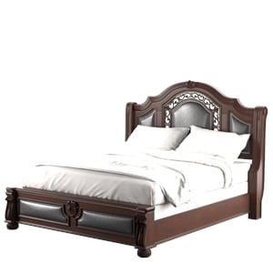 Kingfisher Lane Modern Solid Wood Panel King Bed in Brown Cherry