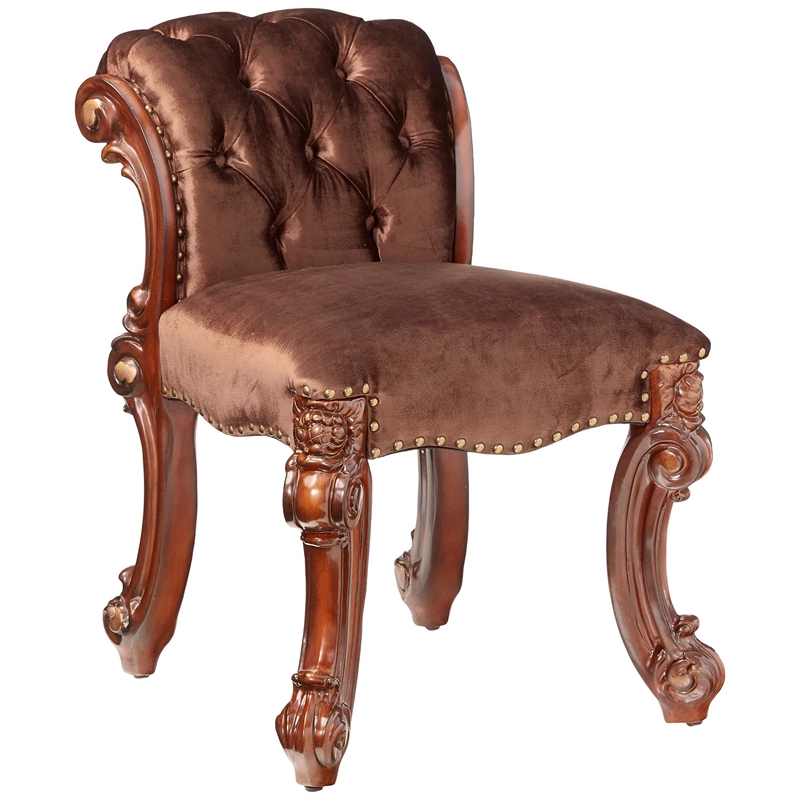 Kingfisher Lane Contemporary Fabric Vanity Stool in Cherry Finish
