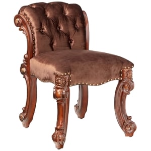 Kingfisher Lane Contemporary Fabric Vanity Stool in Cherry Finish