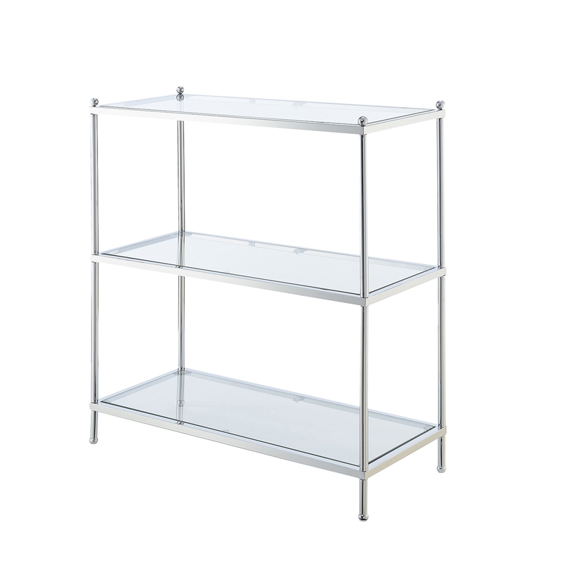 Kingfisher Lane Three-Tier Bookcase in Clear Glass and Chrome