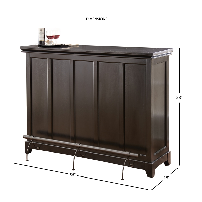 Kingfisher Lane Counter Height Home Bar with Foot Rail in Ebony Brown