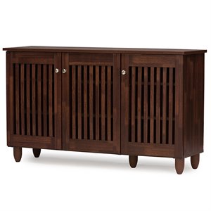 Kingfisher Lane Contemporary 3 Door Shoe Cabinet in Dark Brown