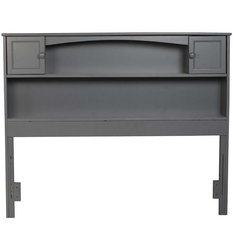 Kingfisher Lane Full Wood Bookcase Headboard with Device Charger in Gray