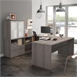 Kingfisher Lane U Shape Computer Desk with Hutch in Bark Gray