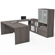 Kingfisher Lane U Shape Computer Desk with Hutch in Bark Gray