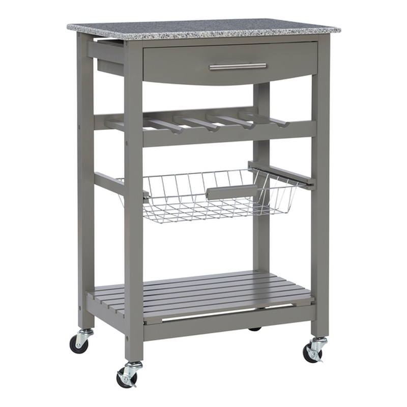 Kingfisher Lane Wood Kitchen Island Granite Top Wine Rack in Gray