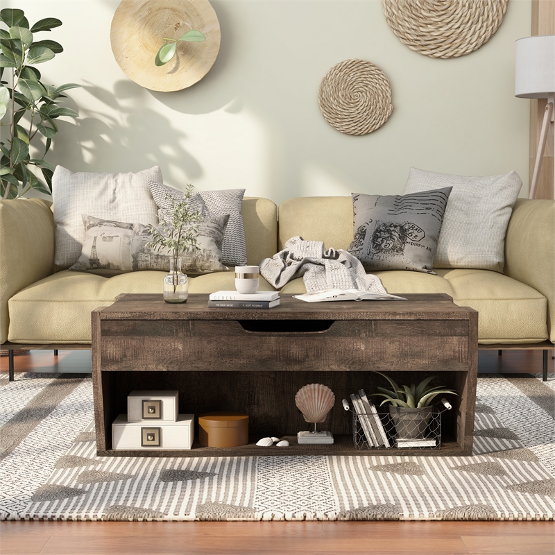 Kingfisher Lane Modern Wood Lift-Top Coffee Table in Reclaimed Oak