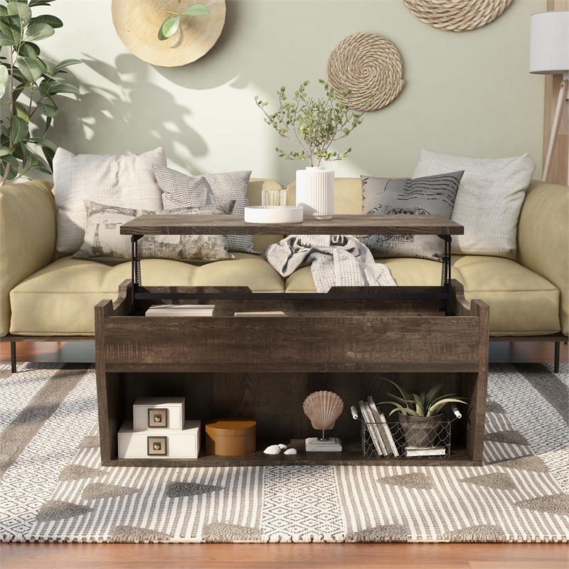 Kingfisher Lane Modern Wood Lift-Top Coffee Table in Reclaimed Oak