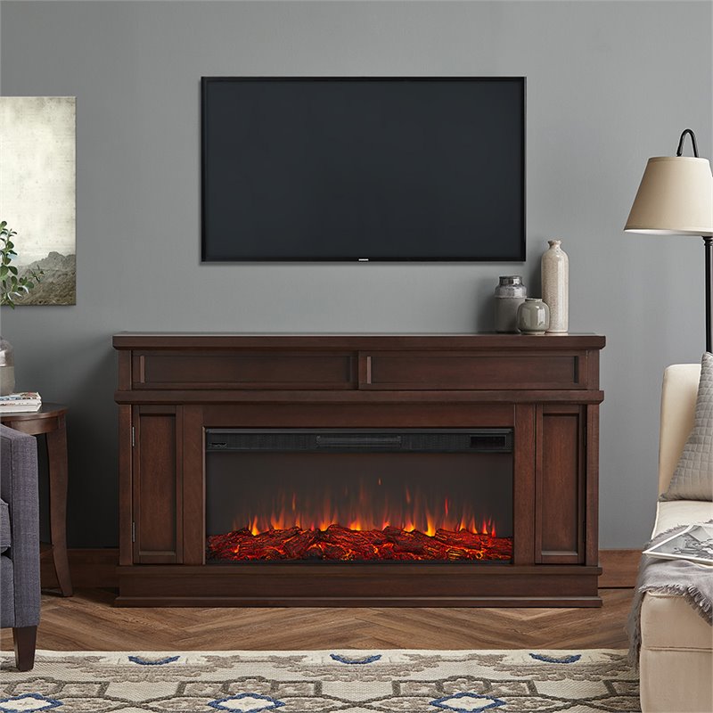 Kingfisher Lane Modern Landscape Electric Fireplace in Dark Walnut