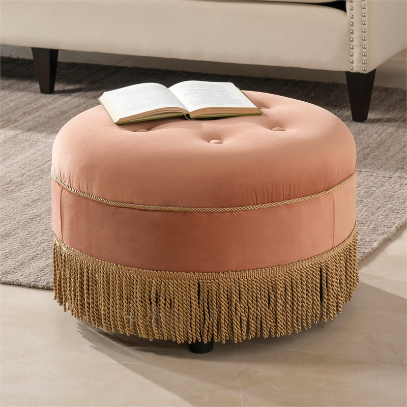 Kingfisher Lane Modern Tufted Decorative Round Ottoman Orange