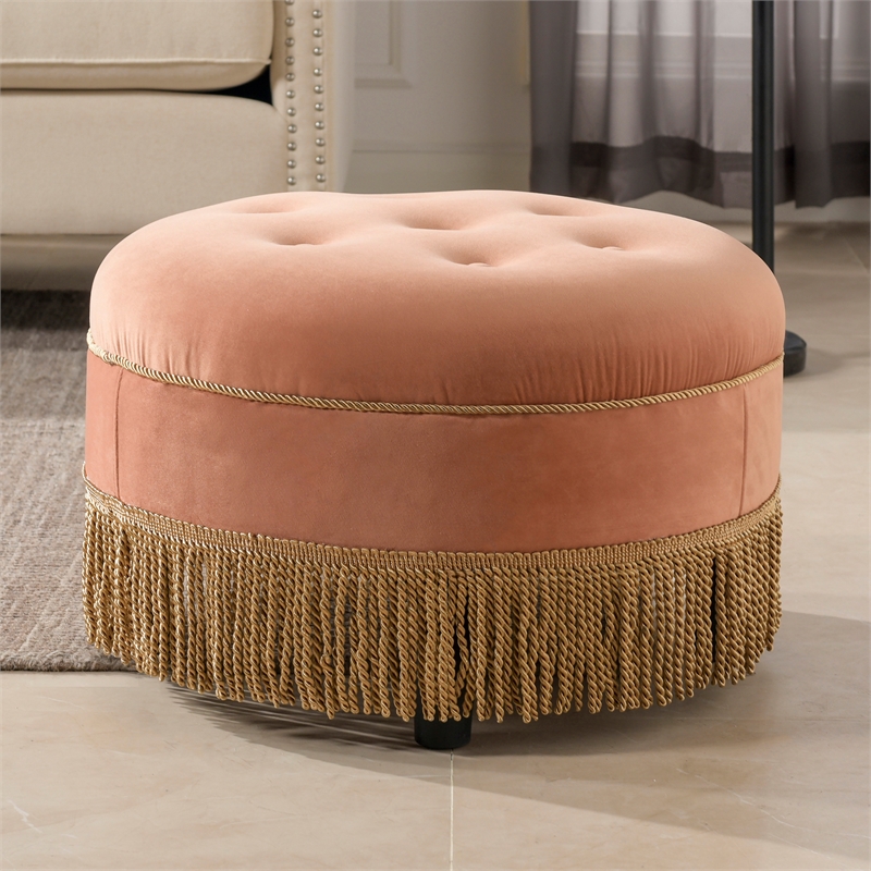 Kingfisher Lane Modern Tufted Decorative Round Ottoman Orange