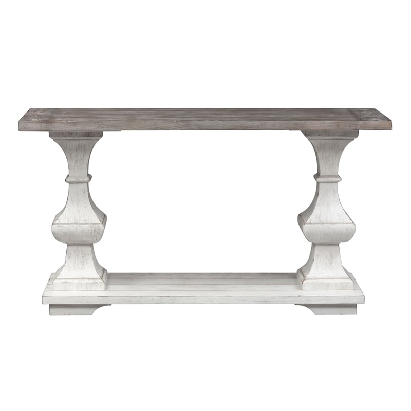 Kingfisher Lane Contemporary Sofa Table with Bottom Shelf in Distressed White