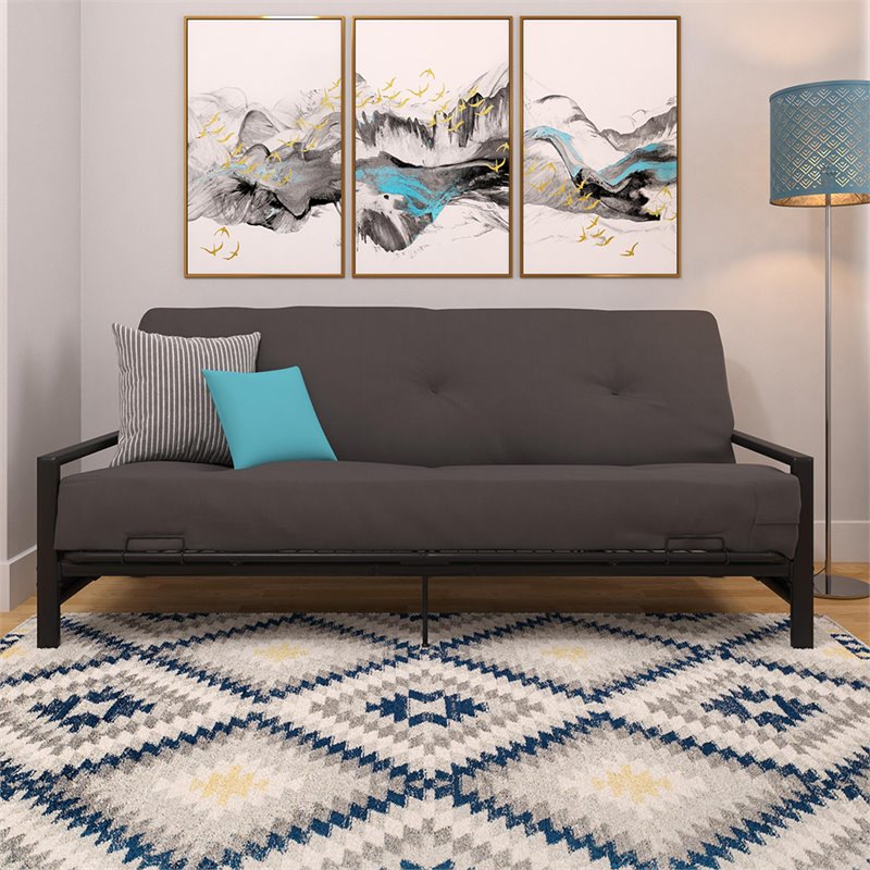Kingfisher Lane Contemporary Metal Futon Frame in Black Finish