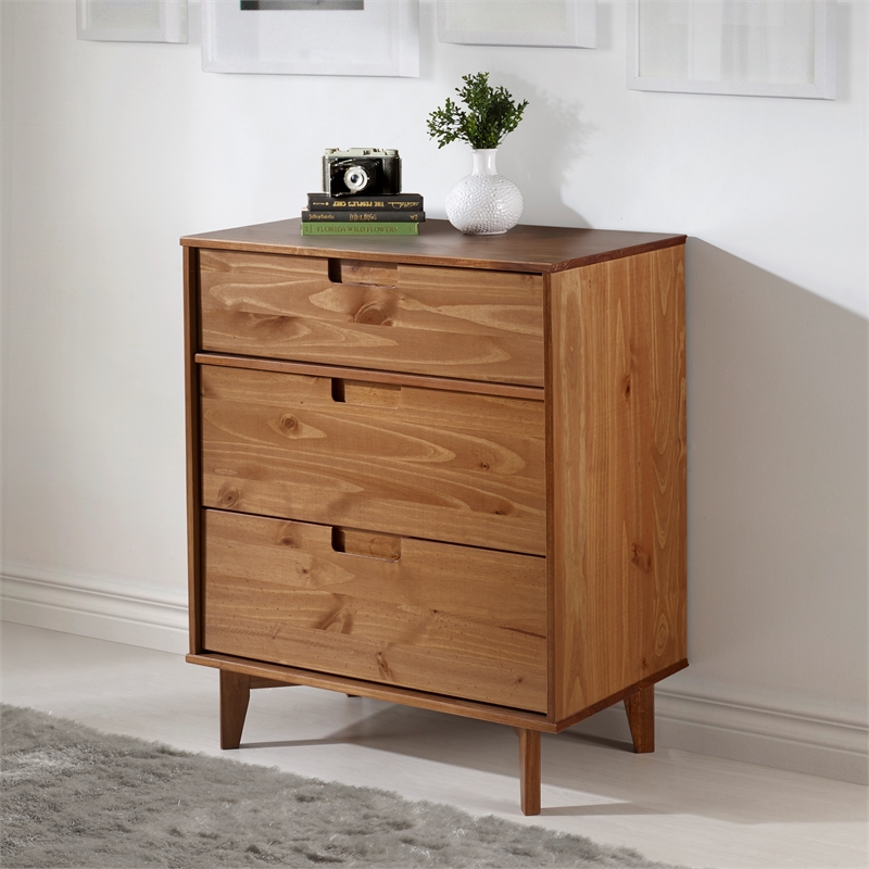 Kingfisher Lane 3 Drawer Mid Century Modern Wood Dresser - Caramel
