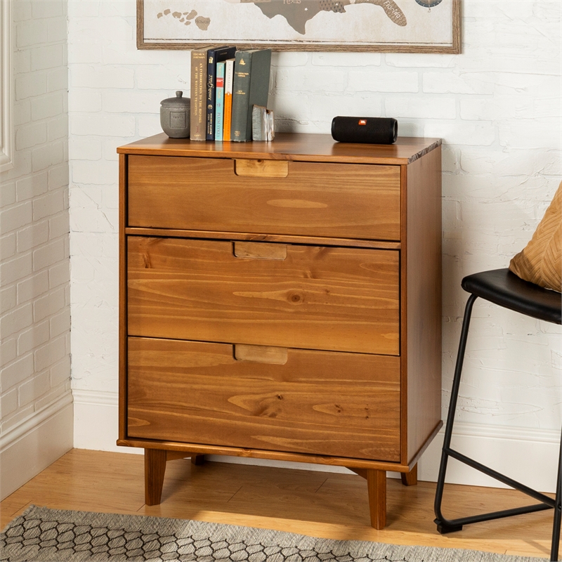 Kingfisher Lane 3 Drawer Mid Century Modern Wood Dresser - Caramel