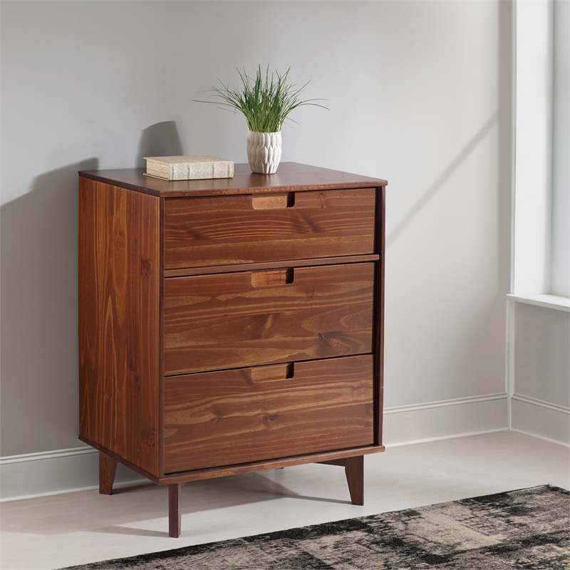 Kingfisher Lane 3 Drawer Mid Century Modern Wood Dresser - Walnut