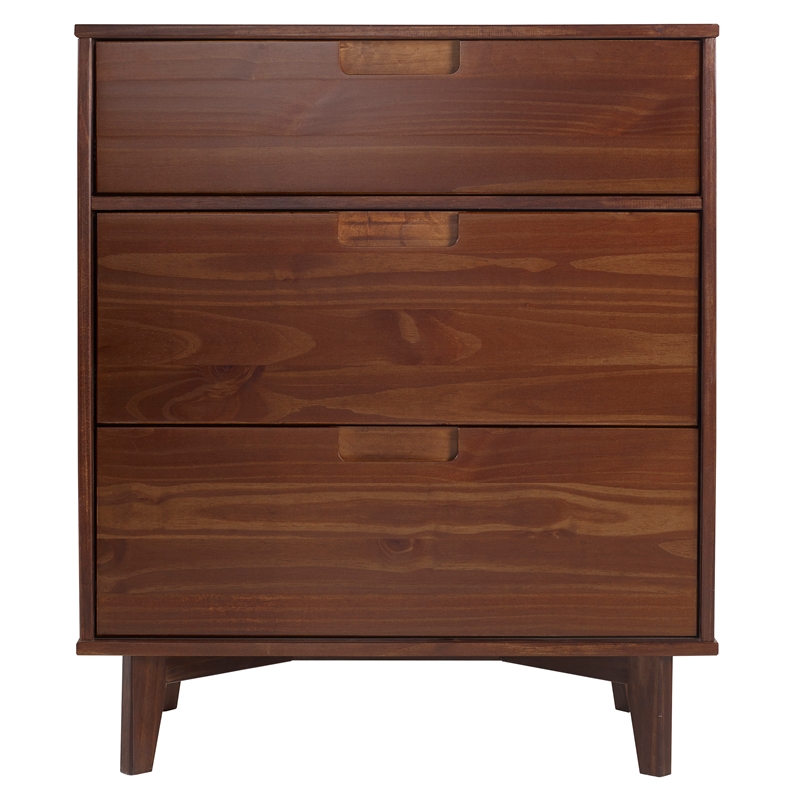 Kingfisher Lane 3 Drawer Mid Century Modern Wood Dresser - Walnut