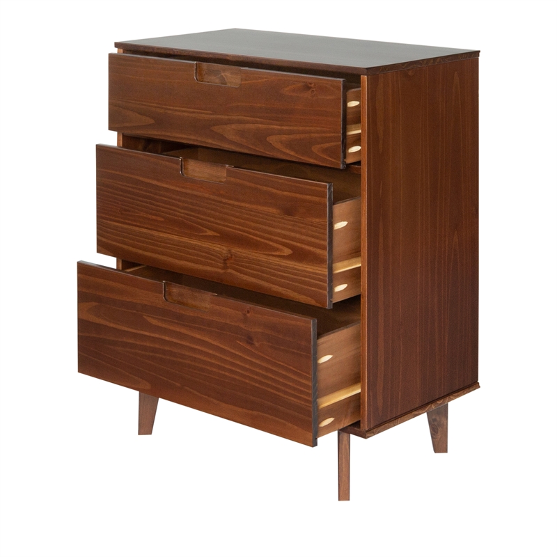 Kingfisher Lane 3 Drawer Mid Century Modern Wood Dresser - Walnut