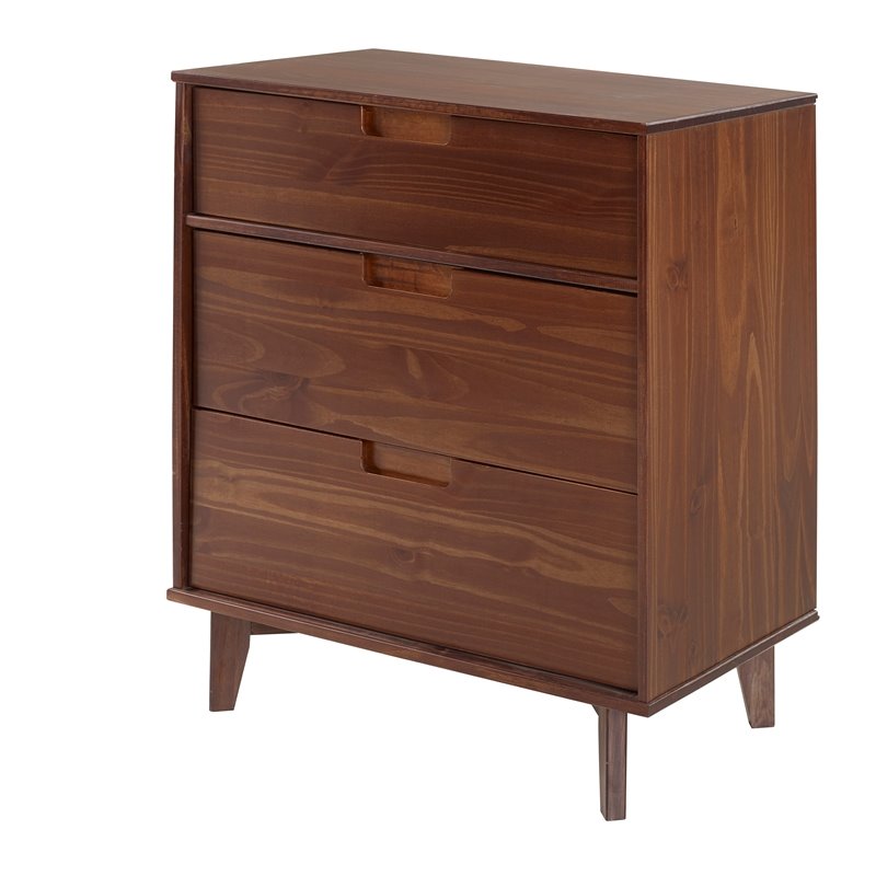 Kingfisher Lane 3 Drawer Mid Century Modern Wood Dresser - Walnut
