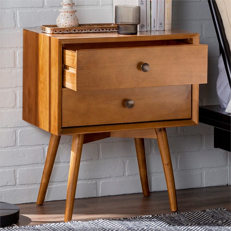 Kingfisher Lane Mid-Century 2 Drawer Solid Wood Nightstand in Caramel