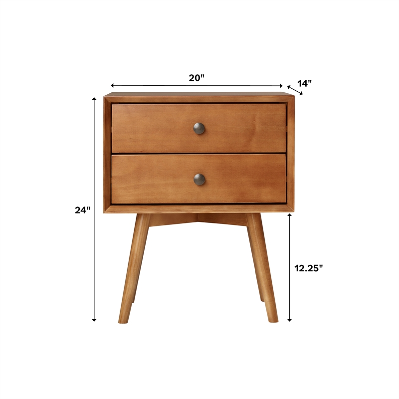 Kingfisher Lane Mid-Century 2 Drawer Solid Wood Nightstand in Caramel