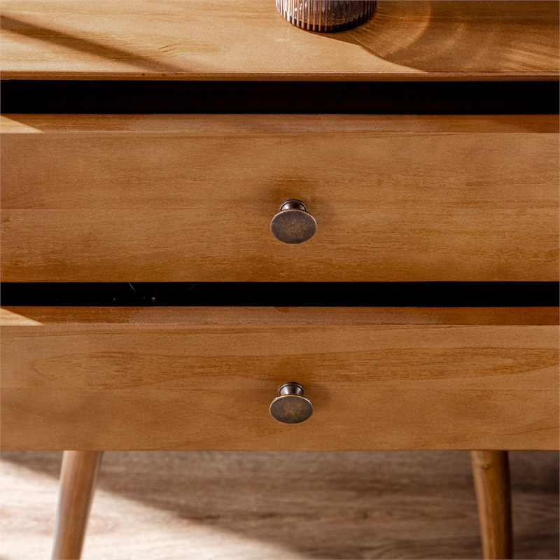 Kingfisher Lane Mid-Century 2 Drawer Solid Wood Nightstand in Caramel