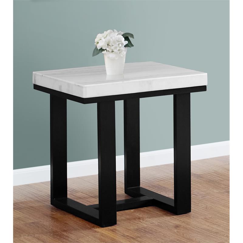 Kingfisher Lane White Marble Top and Espresso Base End Table