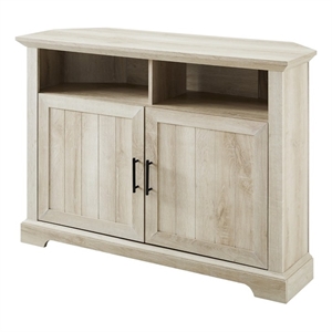 Kingfisher Lane Grooved Wood Door Corner TV Console in White Oak