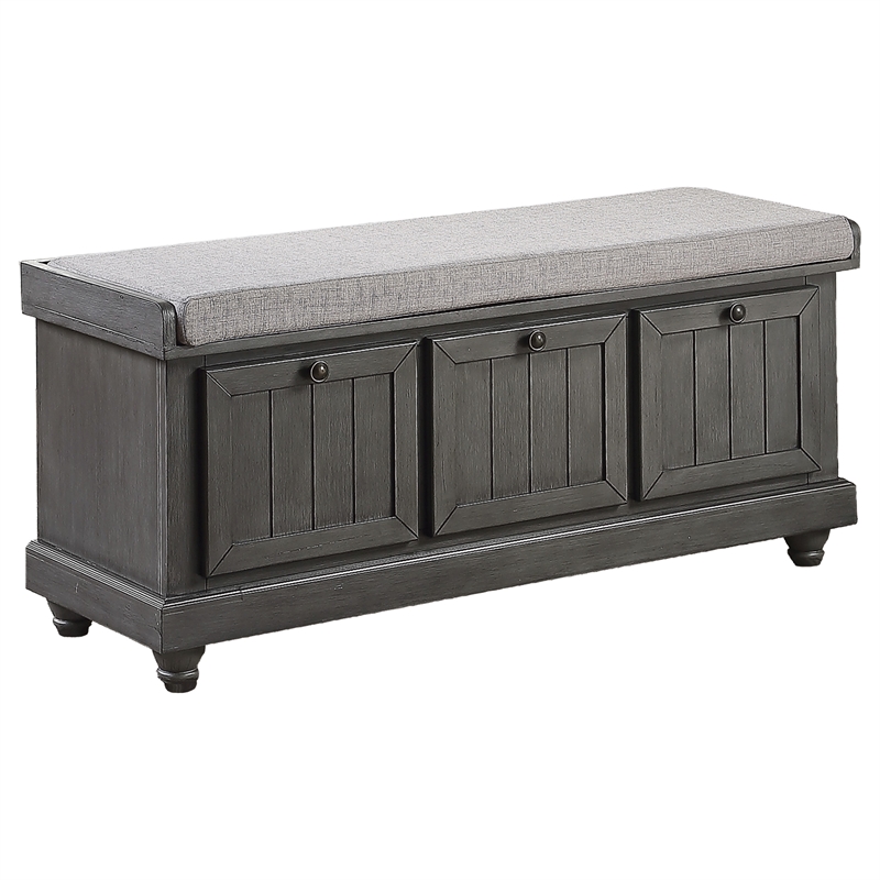 Kingfisher Lane Contemporary Wood Storage Bench in Dark Gray
