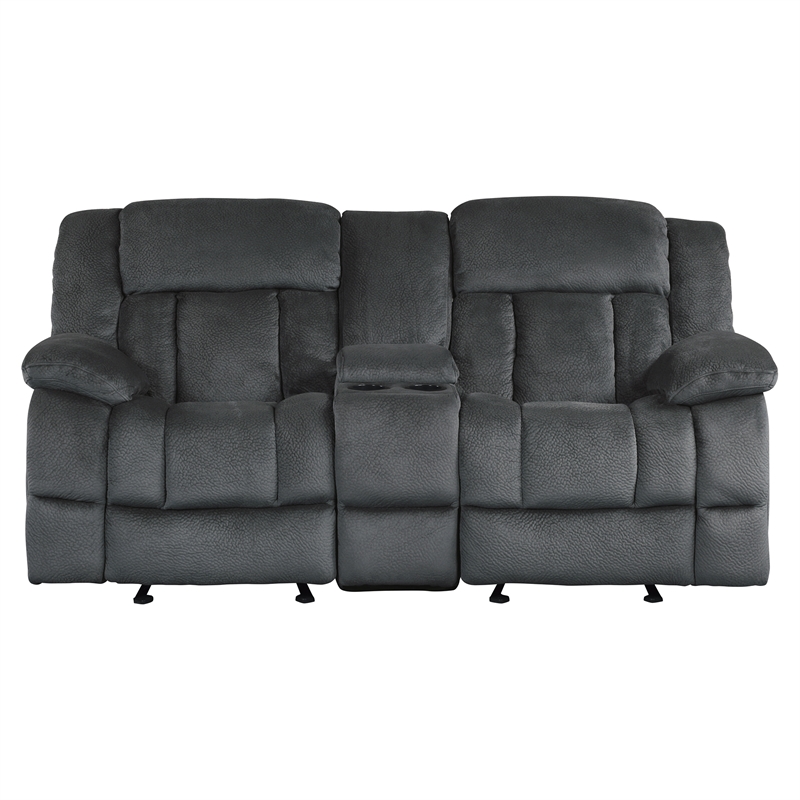 Kingfisher Lane Microfiber Double Glider Reclining Love Seat in Charcoal