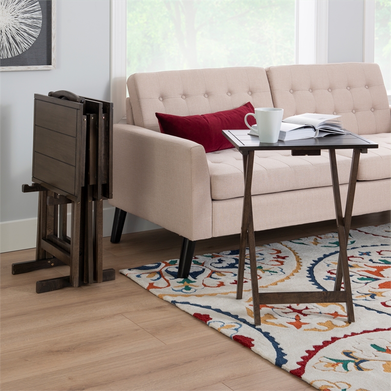 Kingfisher Lane Modern Five Piece Wood Tray Table Set in Gray