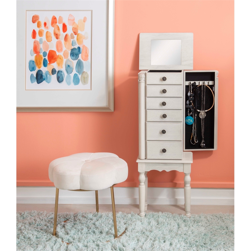 Kingfisher Lane Contemporary Wood Jewelry Armoire in Off White