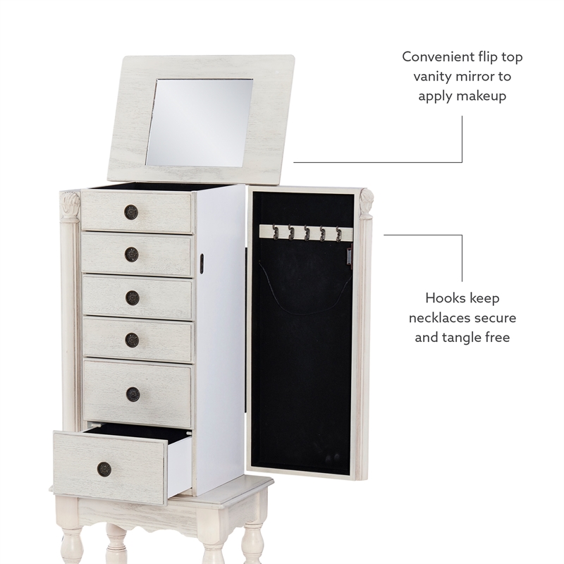 Kingfisher Lane Contemporary Wood Jewelry Armoire in Off White