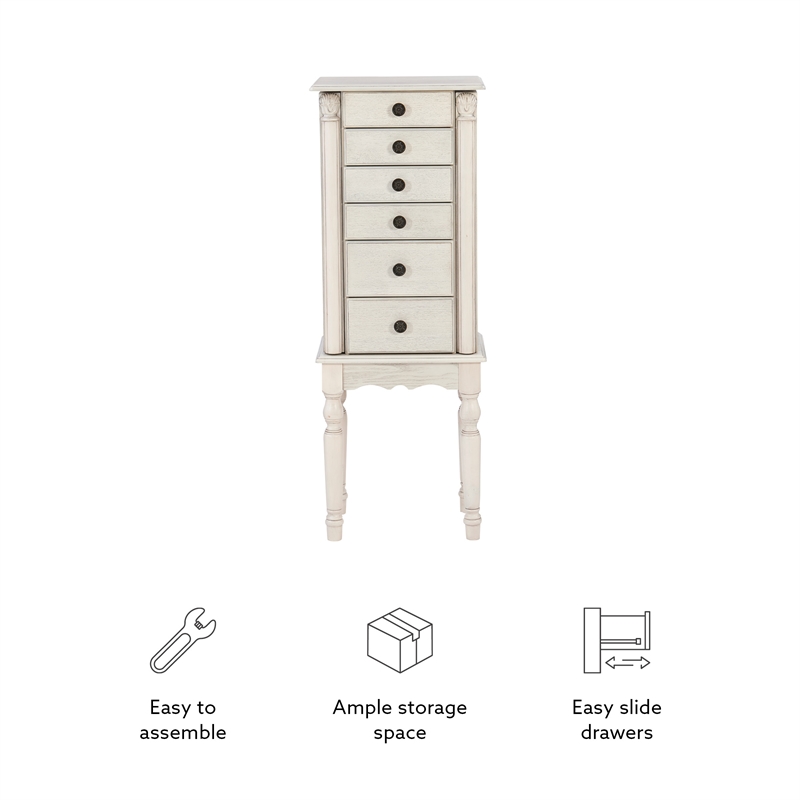 Kingfisher Lane Contemporary Wood Jewelry Armoire in Off White