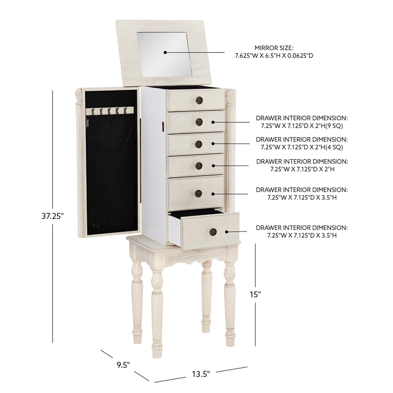 Kingfisher Lane Contemporary Wood Jewelry Armoire in Off White